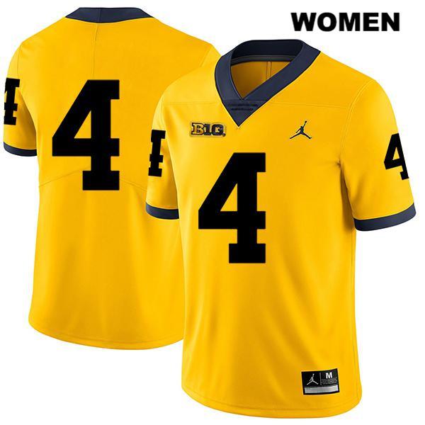 Women's NCAA Michigan Wolverines Michael Danna #4 No Name Yellow Jordan Brand Authentic Stitched Legend Football College Jersey LG25S36ZQ